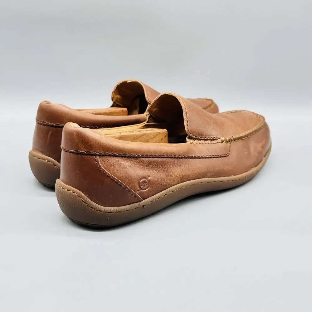 Born Shoes Men 9.5 Brown Leather Brompton Loafers Slip On Moc Toe Casual Comfort